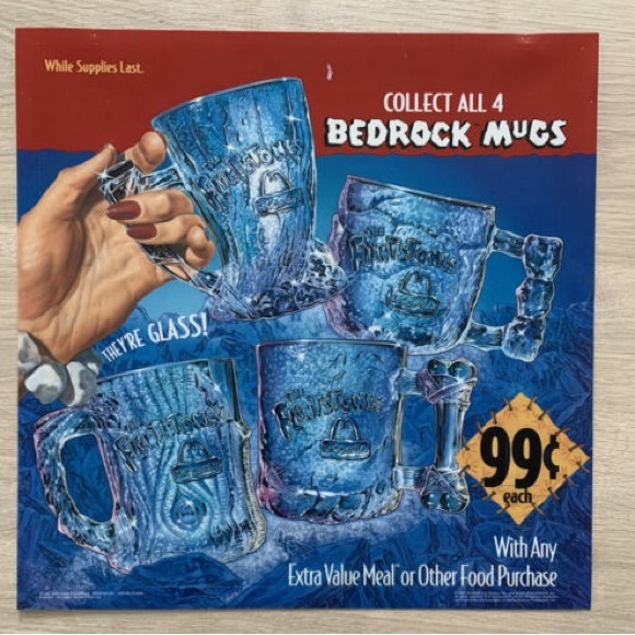VTG 1993 McDonald's Flintstones RocDonalds 3D Glass Mugs Cups Lot 3 - Picture 12 of 12
